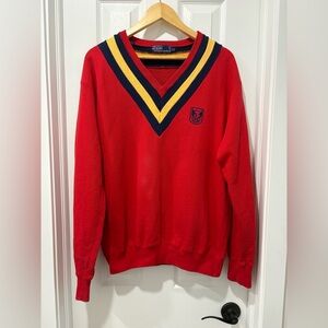 Vintage Polo Ralph Lauren V-Neck Sweater Mens Small 80s 90s Pullover Crest